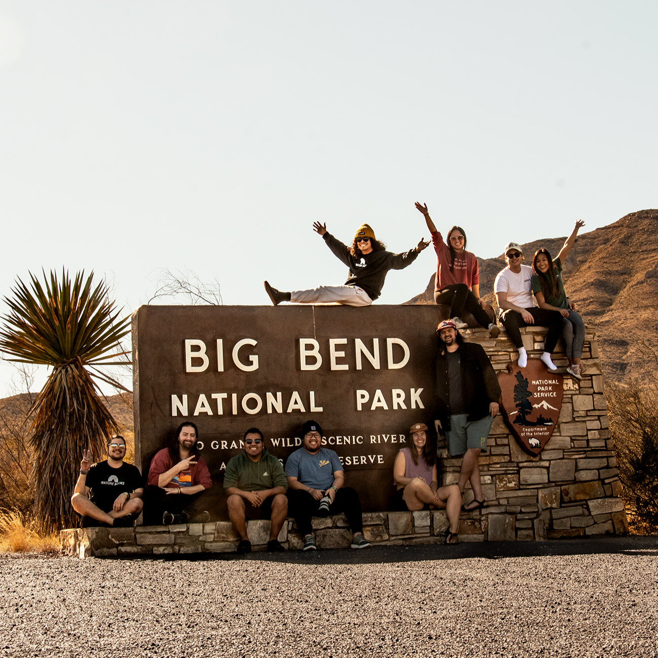 NatureBacks Crew taking a Photo with Big Bend National Park Sign