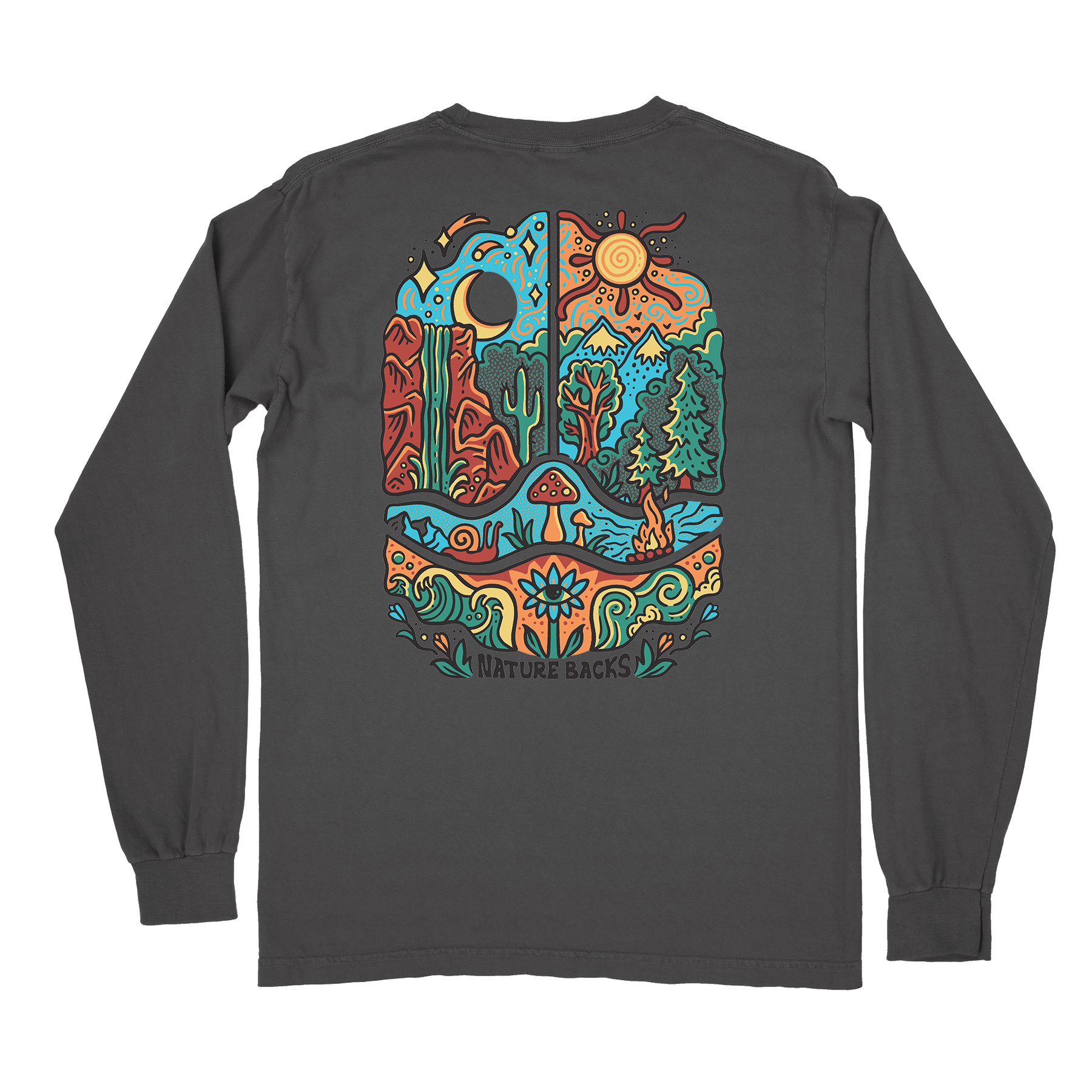 Nature Backs Comfort Colors Enchanted Charcoal Long Sleeve T-Shirt | Nature-Inspired Design on Ultra-Soft Fabric