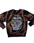 Front Print Calavera - Sun Faded Bleach Dye Crew (Large)