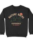 Nature Backs Comfort Wash Camp Black Crewneck | Nature-Inspired Design on Ultra-Soft Fabric