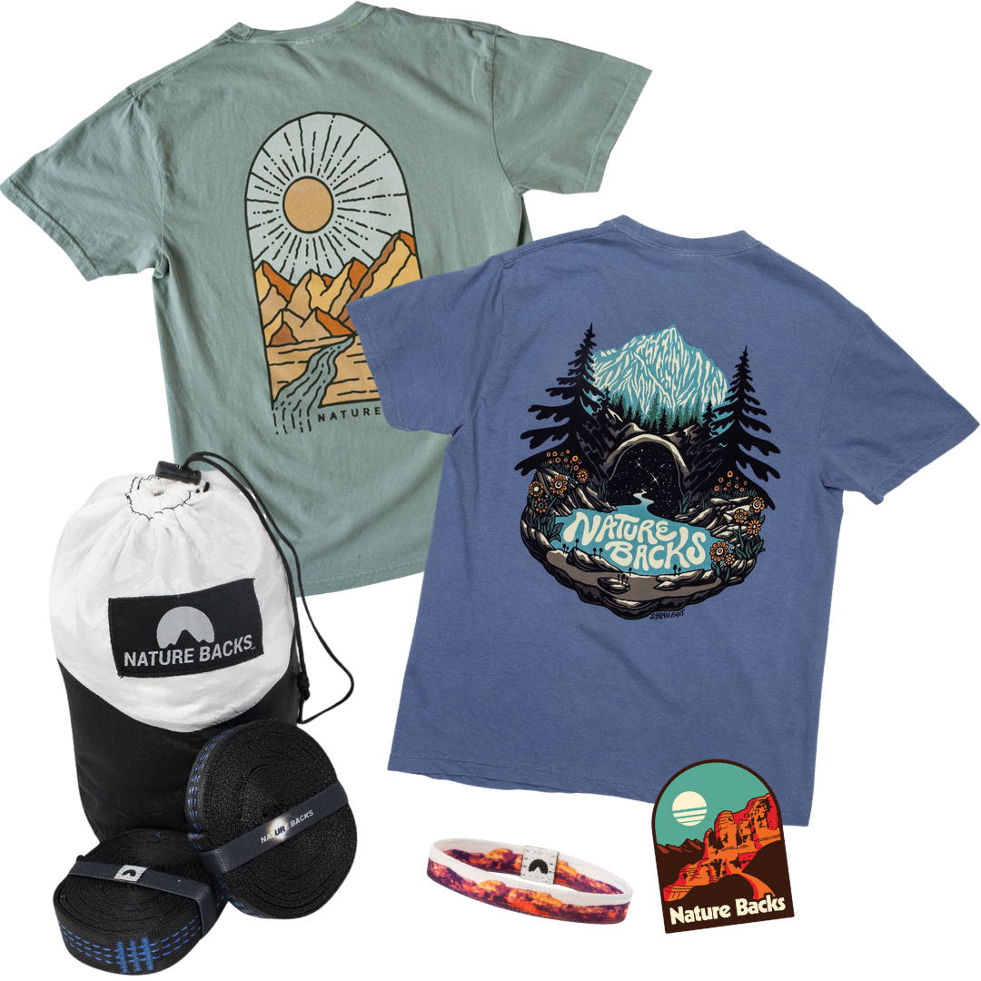 Nature Backs Adventure Bundle | Two Short Sleeve Comfort Colors with a Ultra Durable Hammock with Nature-Inspired Designs on Ultra-Soft Fabric 