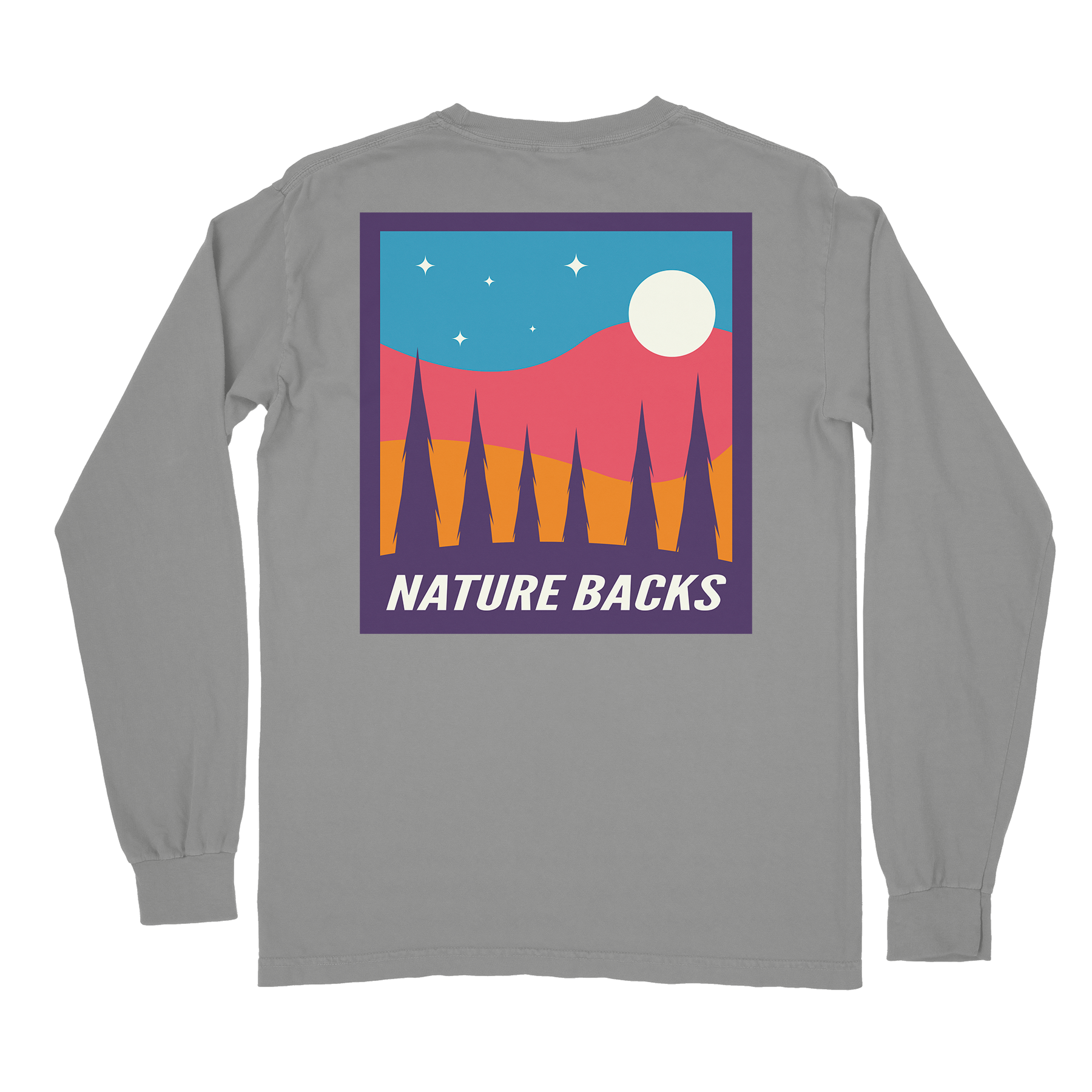  Nature Backs Comfort Colors Moon Gray Long Sleeve T-Shirt | Nature-Inspired Design on Ultra-Soft Fabric