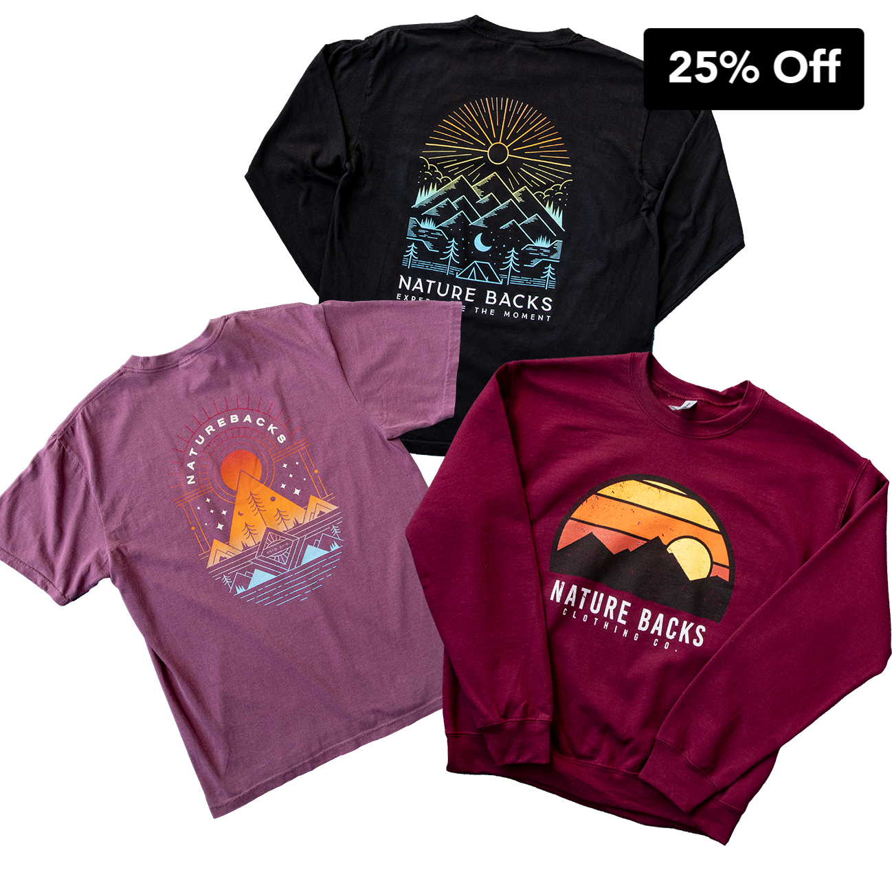 Nature Backs Comfort Color Short Sleeve - Long Sleeve - Comfort Wash Bundle | 1 Short Sleeve, Long Sleeve, and Crewneck on With Nature-Inspired Designs on Ultra-Soft Fabric 