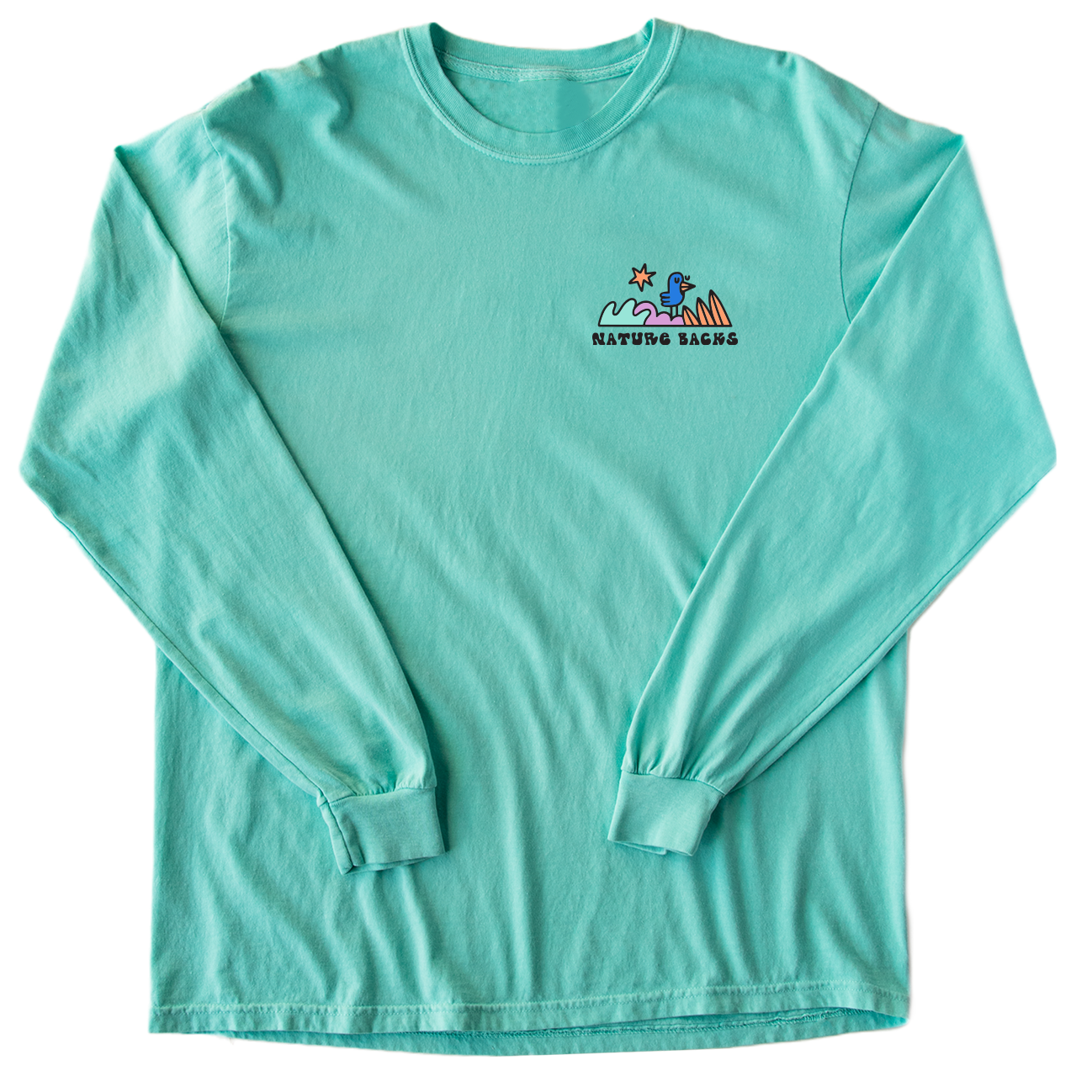 Nature Backs Limited Edition Long Sleeve 100% Organic Cotton T-Shirt | Limited Dreamer Chalky Mint Long Sleeve made with Eco-Friendly Fibers Sustainably made in the USA 