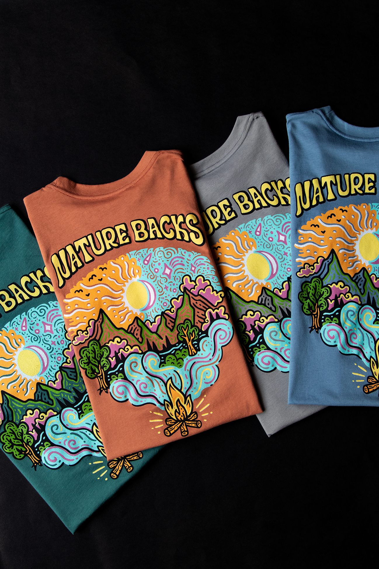 Nature Backs Limited Edition Short Sleeve 100% Organic Cotton T-Shirt | Limited Ember Slate Short Sleeve made with Eco-Friendly Fibers Sustainably made in the USA  Flat Lay 