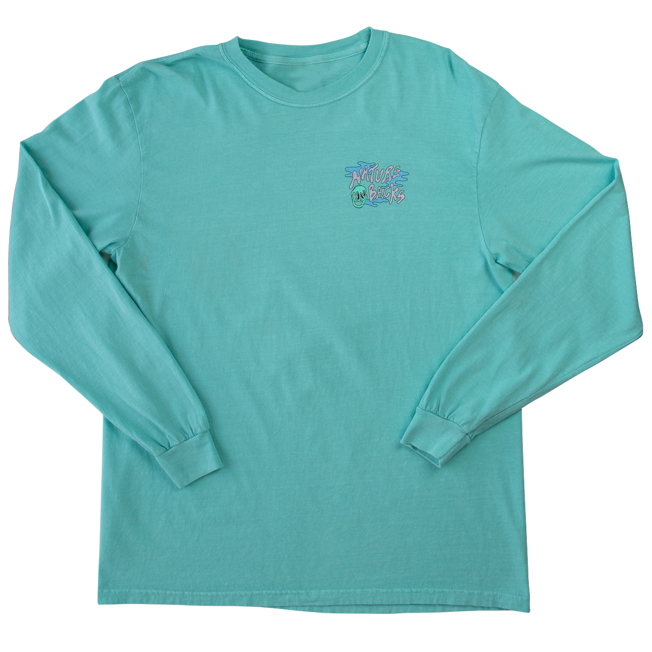 Nature Backs Limited Edition Long Sleeve 100% Organic Cotton T-Shirt | Limited Nightfall Chalky Mint Natural Long Sleeve made with Eco-Friendly Fibers Sustainably made in the USA 