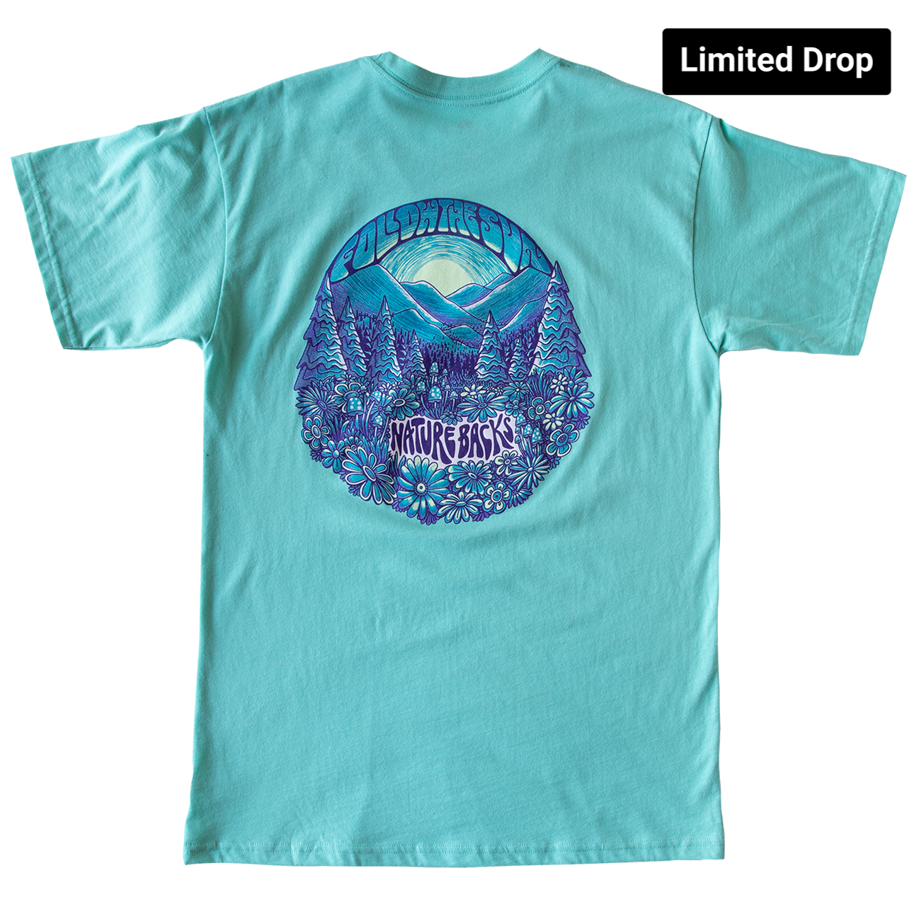 Nature Backs Limited Edition Short Sleeve 100% Organic Cotton T-Shirt | Limited Follow the Sun Chalky Mint Short Sleeve made with Eco-Friendly Fibers Sustainably made in the USA 