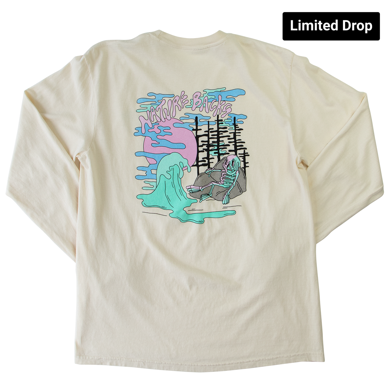 Nature Backs Limited Edition Long Sleeve 100% Organic Cotton T-Shirt | Limited Nightfall Ivory Long Sleeve made with Eco-Friendly Fibers Sustainably made in the USA 